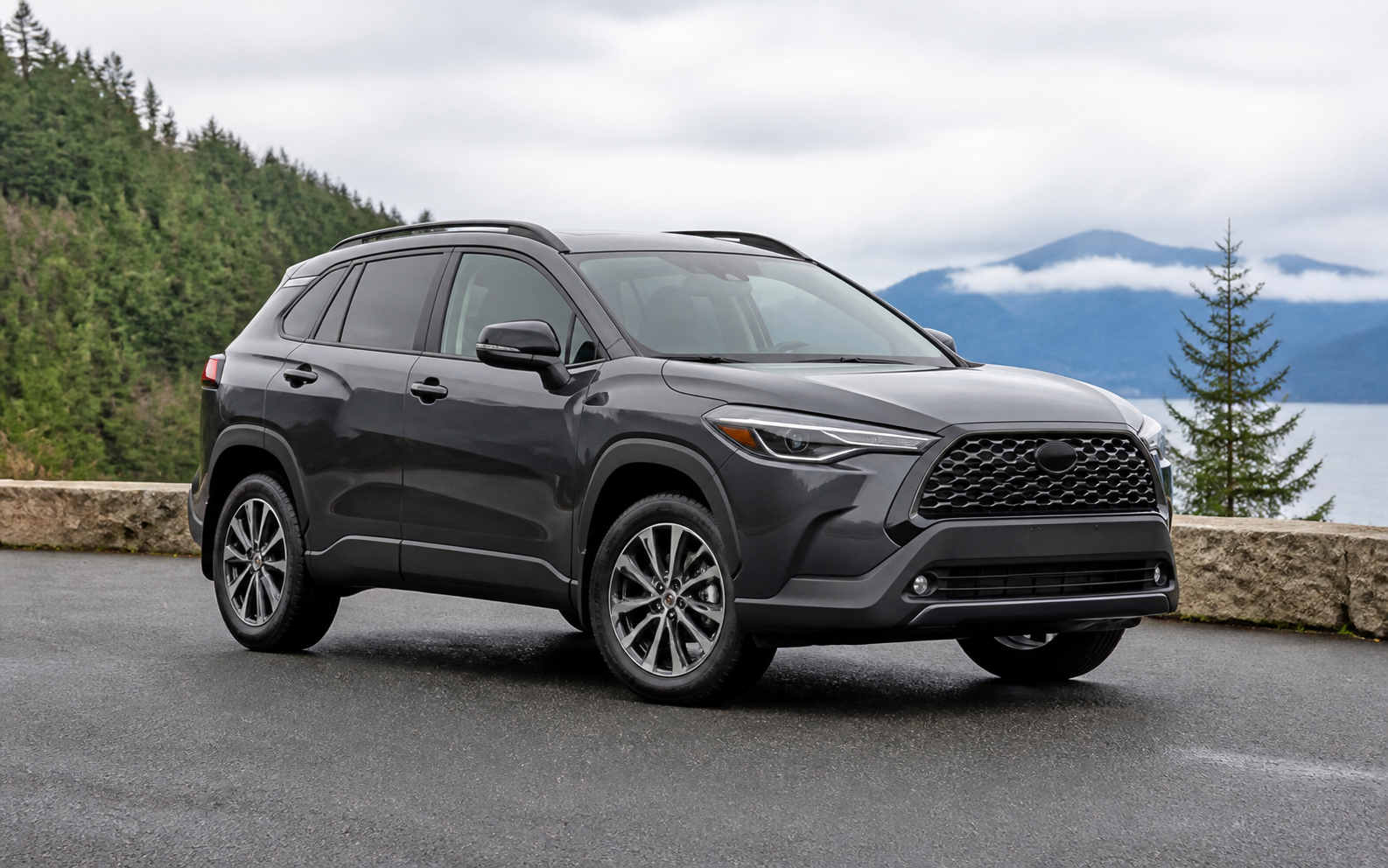 Sport utility vehicle on a mountain road